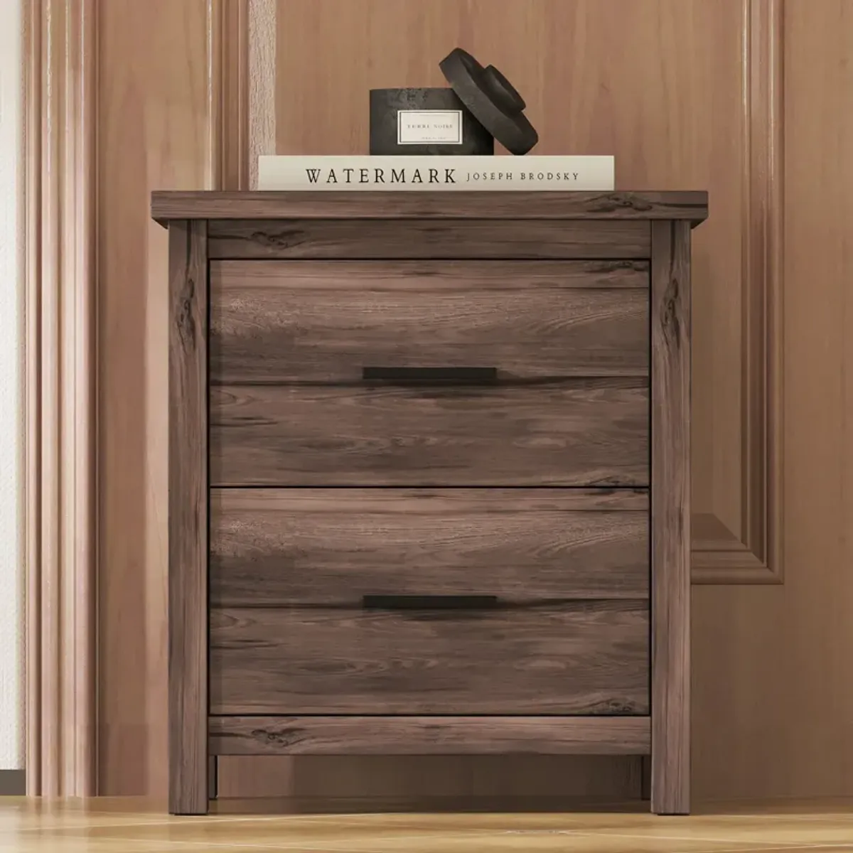Streamdale Dark Walnut Nightstand with Ample Storage