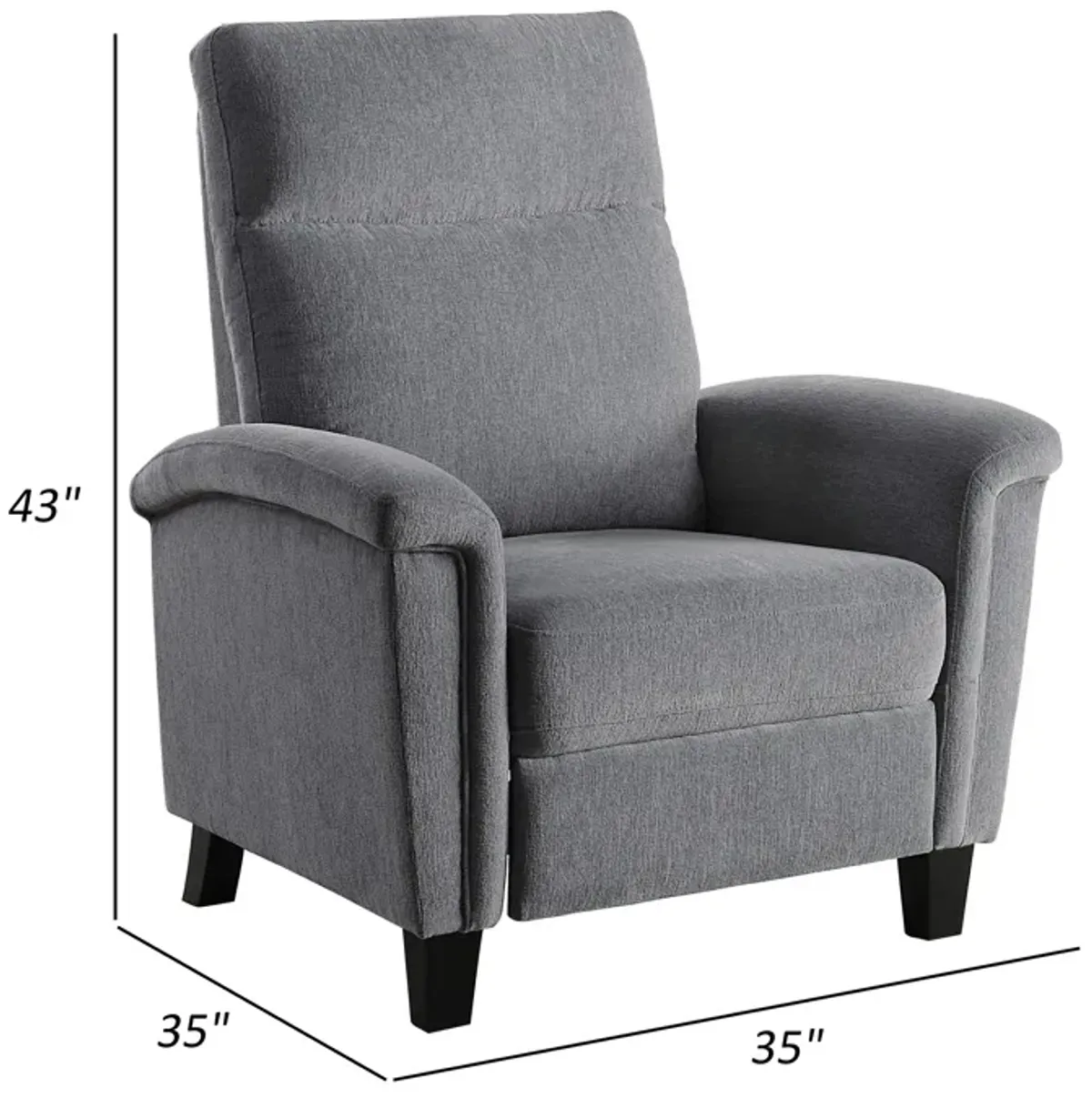 Iser 35 Inch Push Back Manual Recliner Chair, Light Gray Chenille Fabric - Benzara