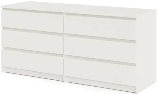 FurniFact Stylish 6 Drawer Double Dresser Featuring Elegant White Wood Grain Finish