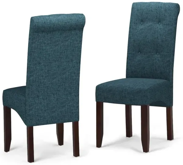 Simpli Home Cosmopolitan Solid Wood Deluxe Tufted Parson Chair (Set Of 2) In Denim Blue