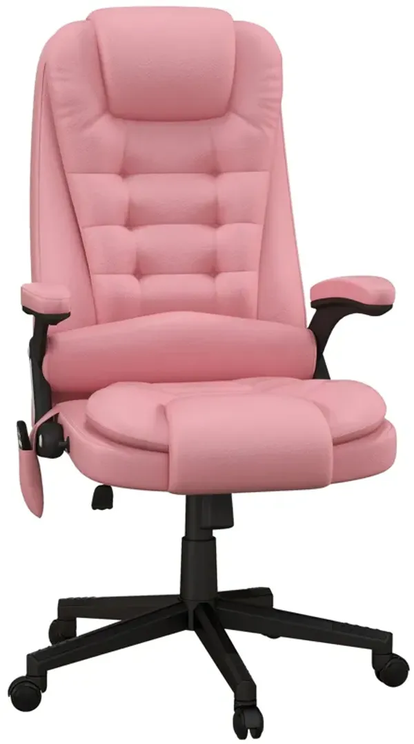 Pink Heated Massage Office Chair: Reclining, 6 Vibration Points