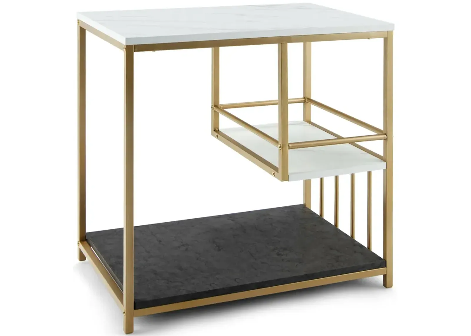 3-Tier Multi-function Marble End Table with Storage Shelf-Golden