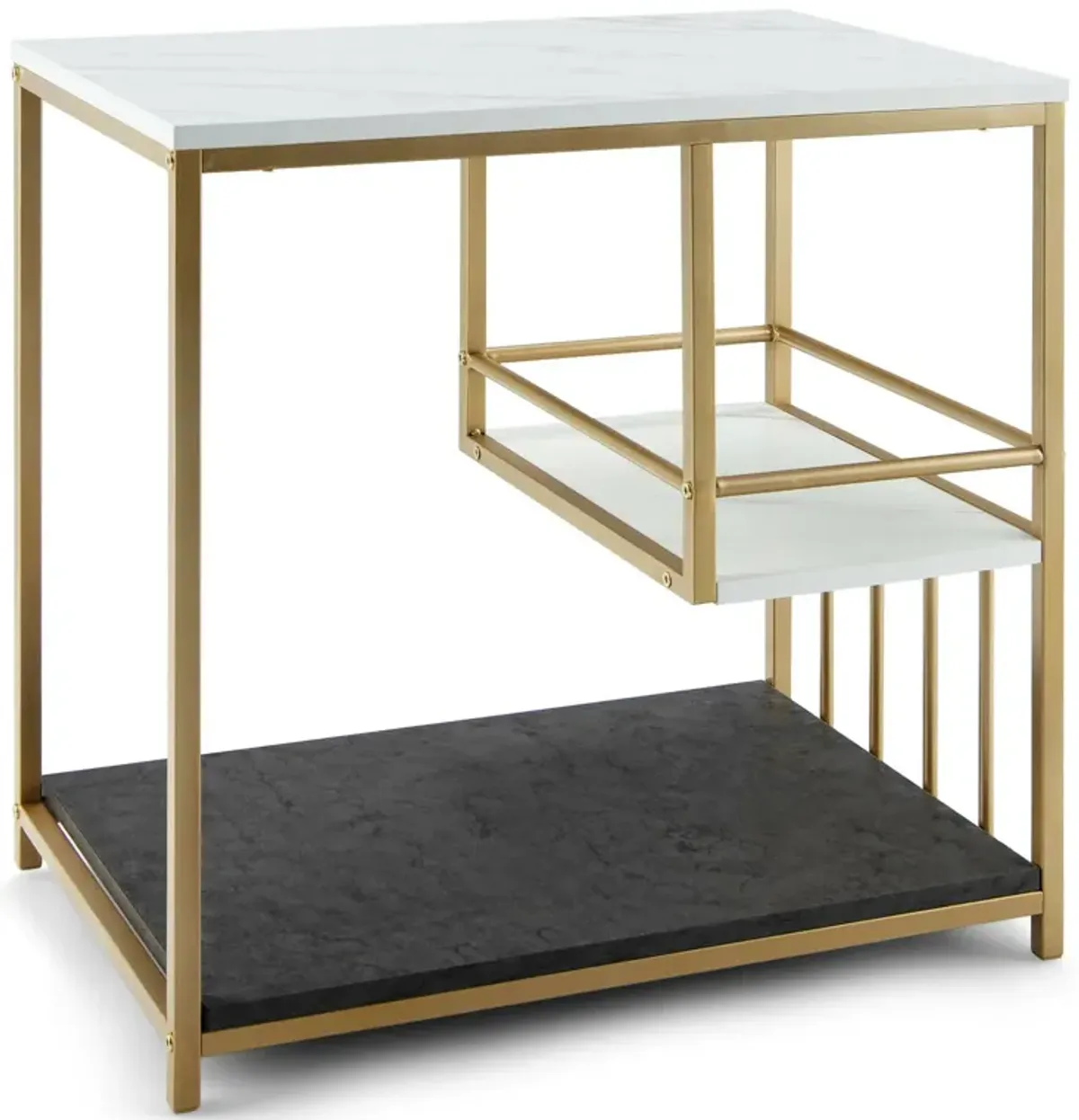 3-Tier Multi-function Marble End Table with Storage Shelf-Golden