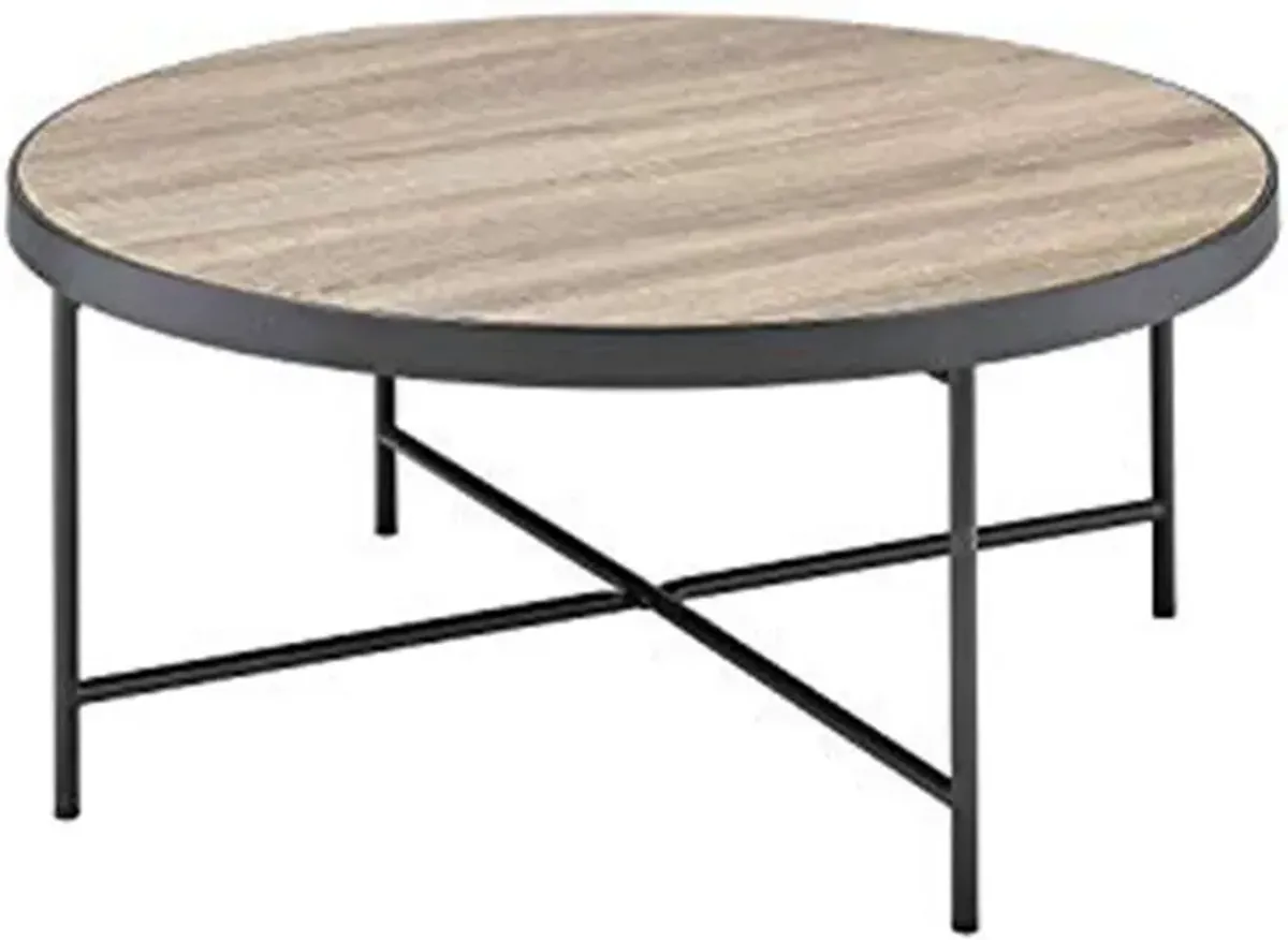 Charming Coffee Table, Weathered Oak Brown-Benzara