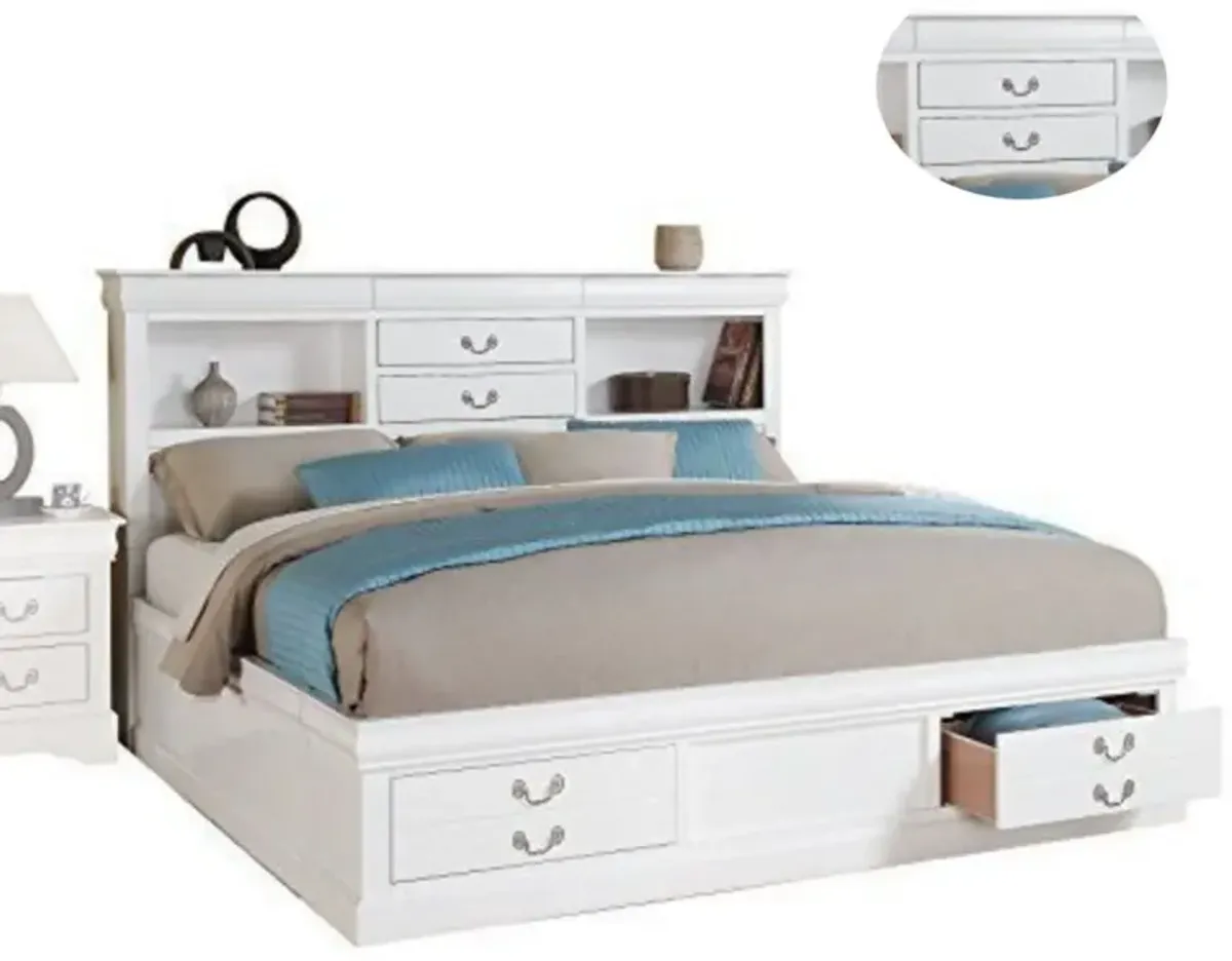 Luxurious And Stylish Queen Size Bed With Storage, White-Benzara