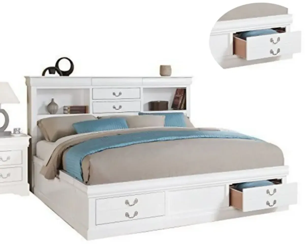 Luxurious And Stylish Queen Size Bed With Storage, White-Benzara