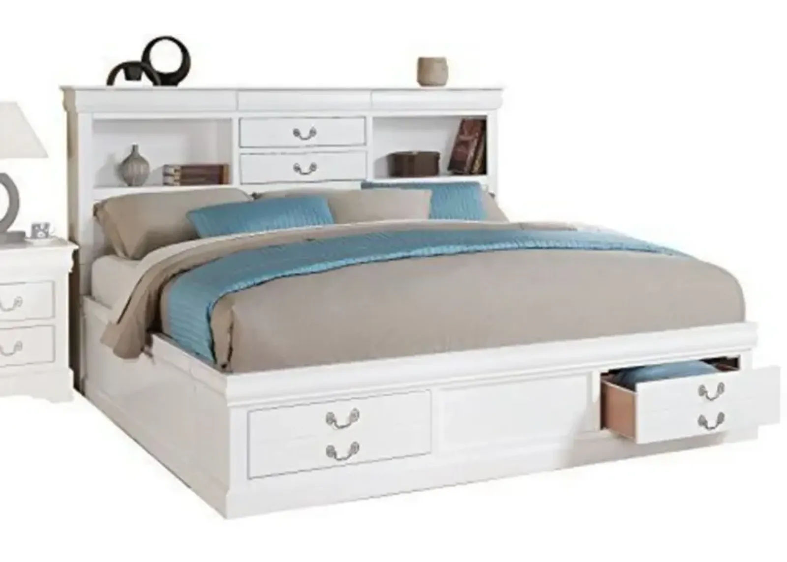 Luxurious And Stylish Queen Size Bed With Storage, White-Benzara