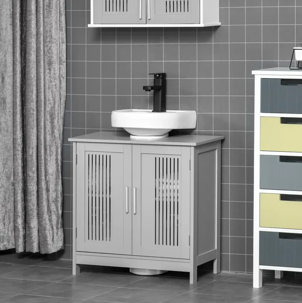 Grey Bathroom Storage: Modern Under Sink Cabinet with 2 Doors