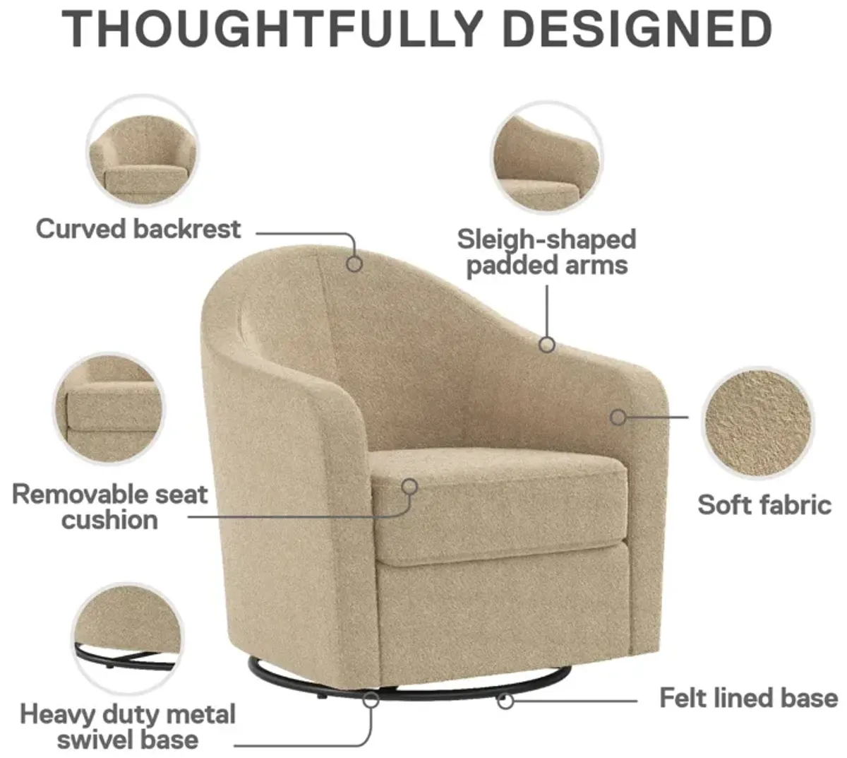 DHP Gentle Swivel Curved Accent Chair