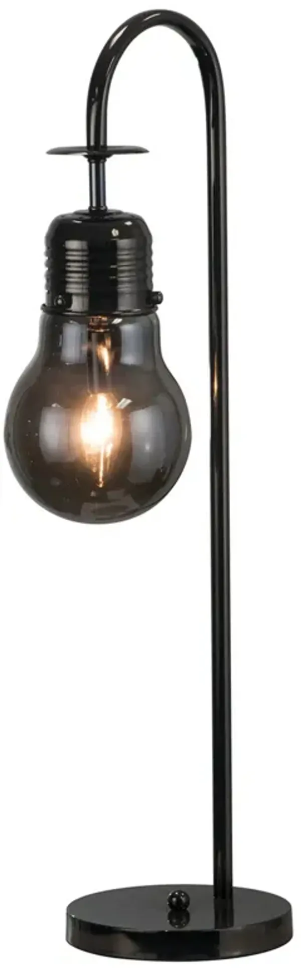 30 Inch Arc Table Lamp, Glass Bulb Shaped Shade, Metal, Black Nickel - Benzara