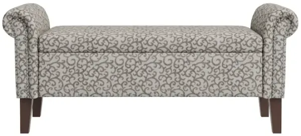 HL Home Furnishings Rolled Arm Storage Ottoman in Tan Curly Vine