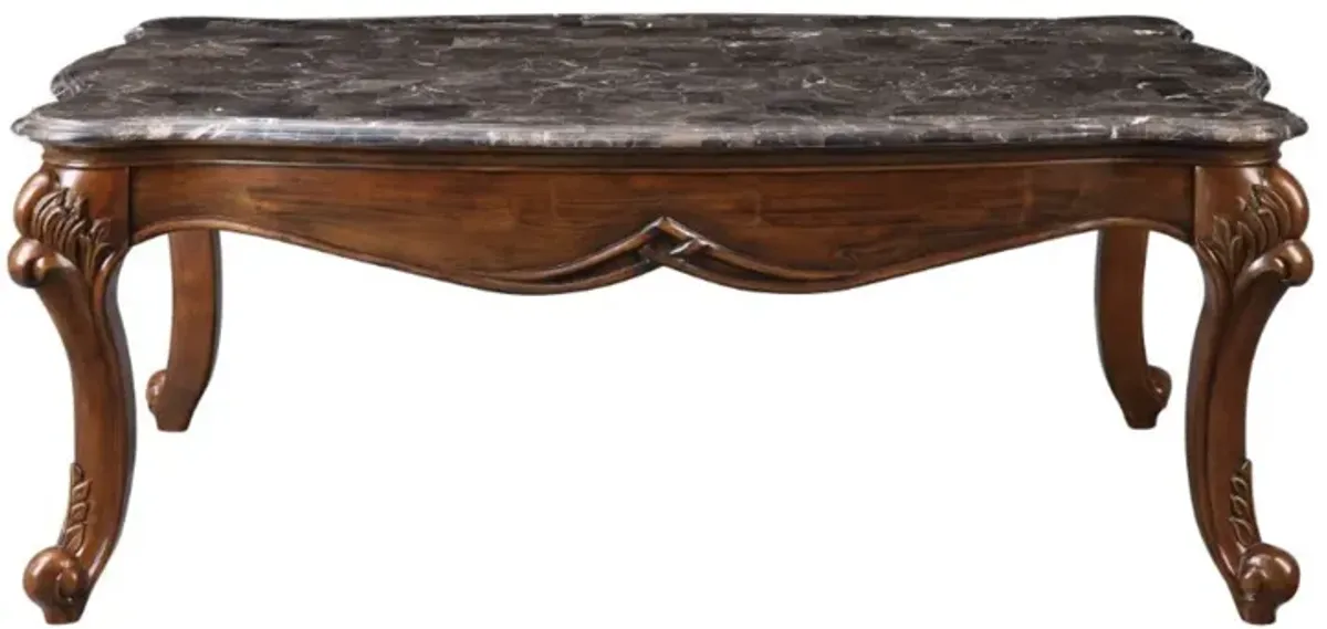 Yadlio Coffee Table, Marble & Cherry, Occasional Tables, Marble Top, Vintage Hand-Brush Finish, Queen Anne Leg - Collection Miyeon