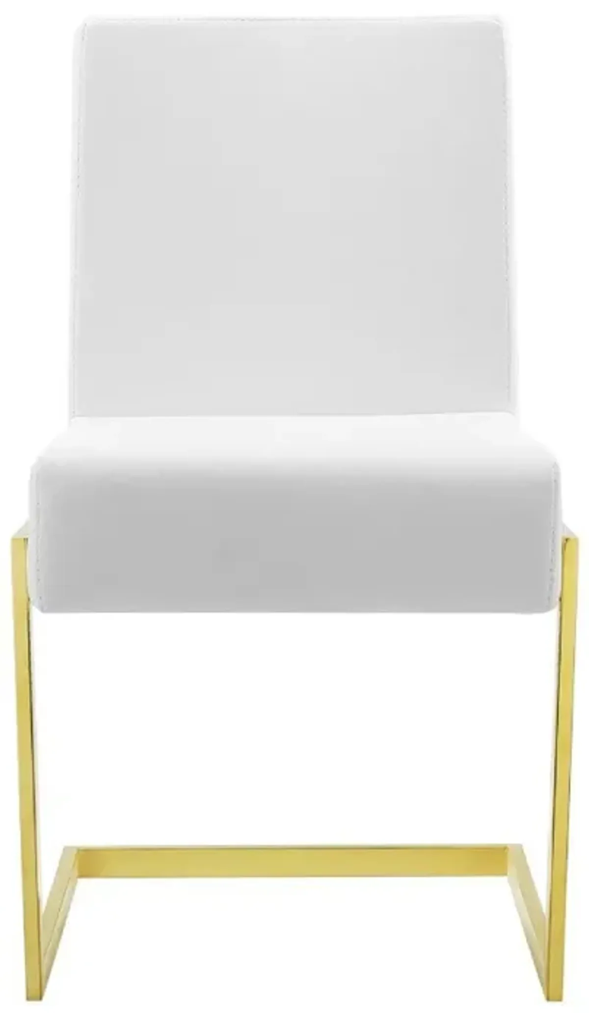 19 Inch Dining Chair, Set of 2, White Vegan Leather, Gold Cantilever Base-Benzara