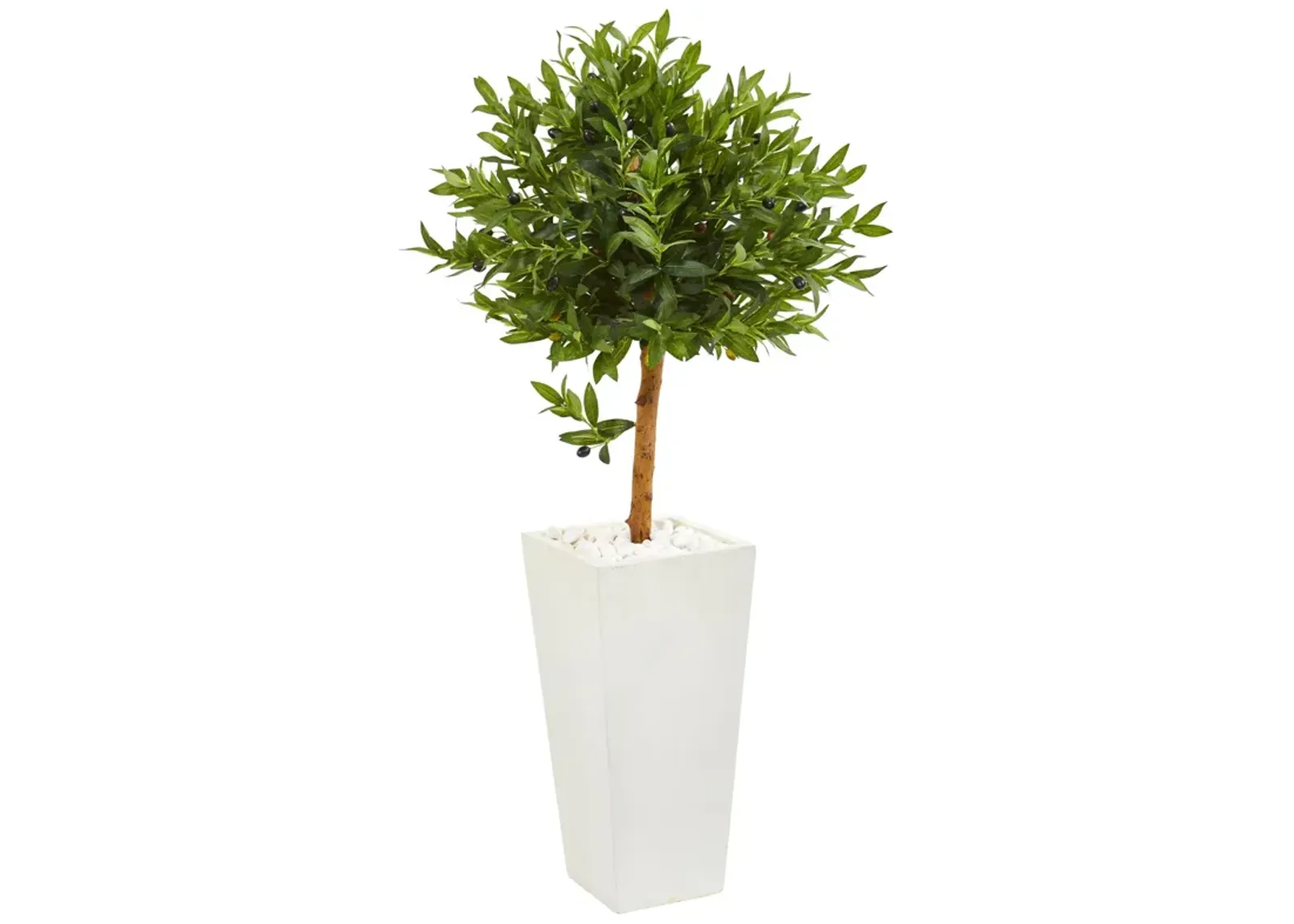 HomPlanti 4 Feet Olive Topiary Artificial Tree in White Planter UV Resistant (Indoor/Outdoor)