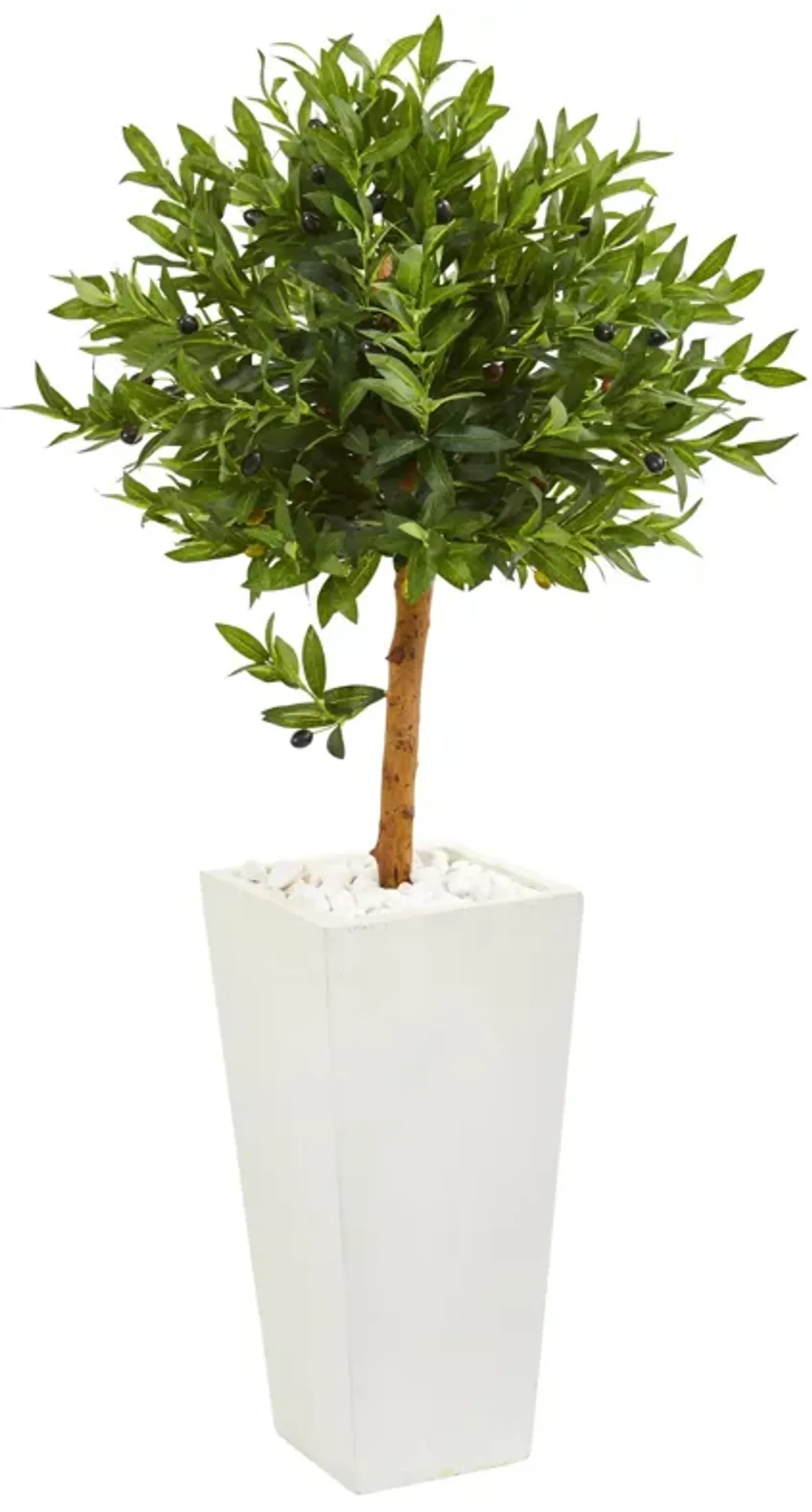 Hivvago 4 Feet Olive Topiary Artificial Tree in White Planter UV Resistant (Indoor/Outdoor)