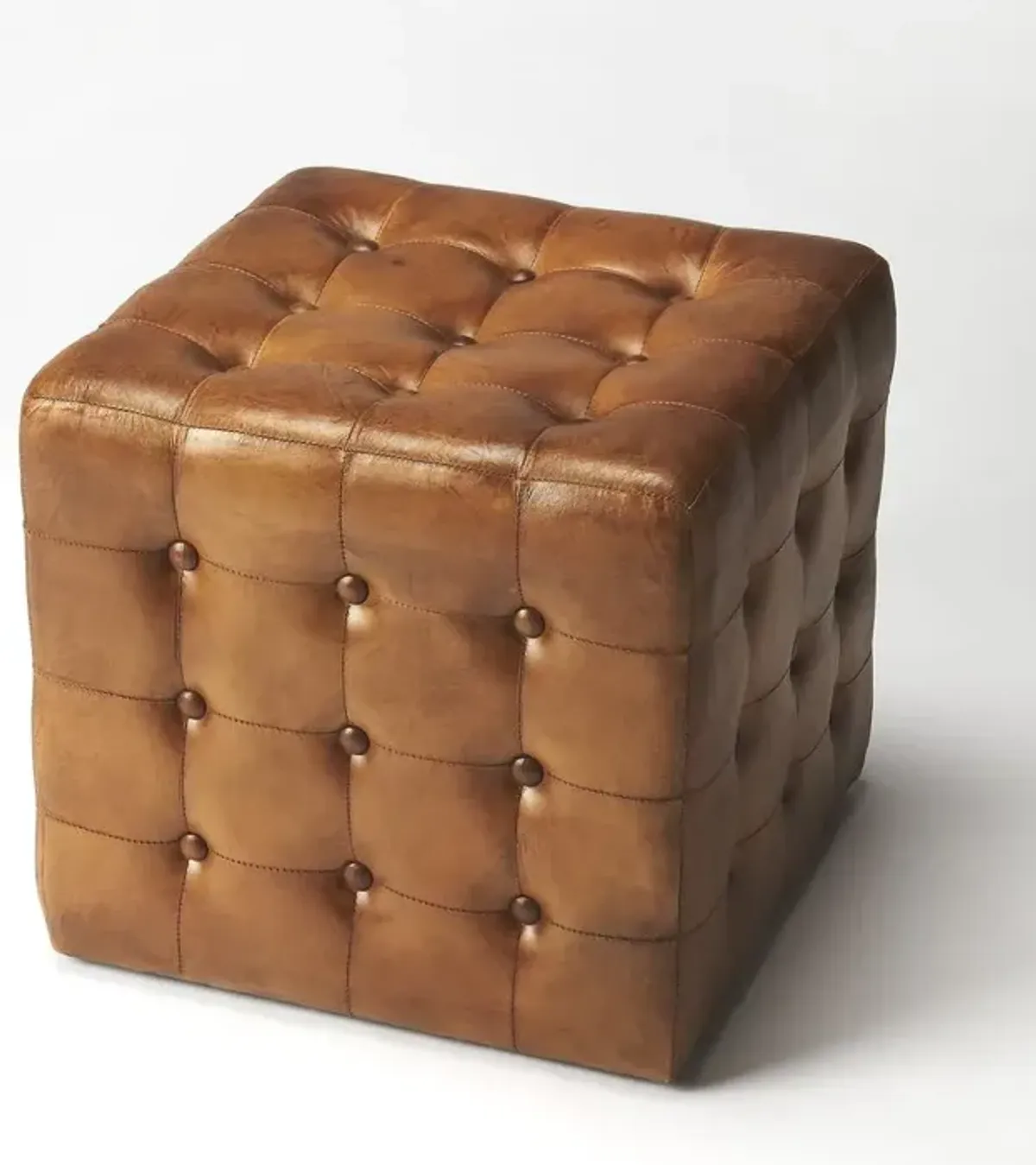 Butler Specialty Company Leon Leather Cube Ottoman, Medium Brown
