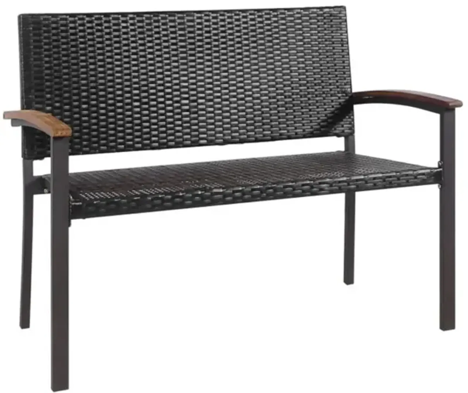 Hivvago Outdoor Patio Rattan Wicker Bench with Armrest for Garden