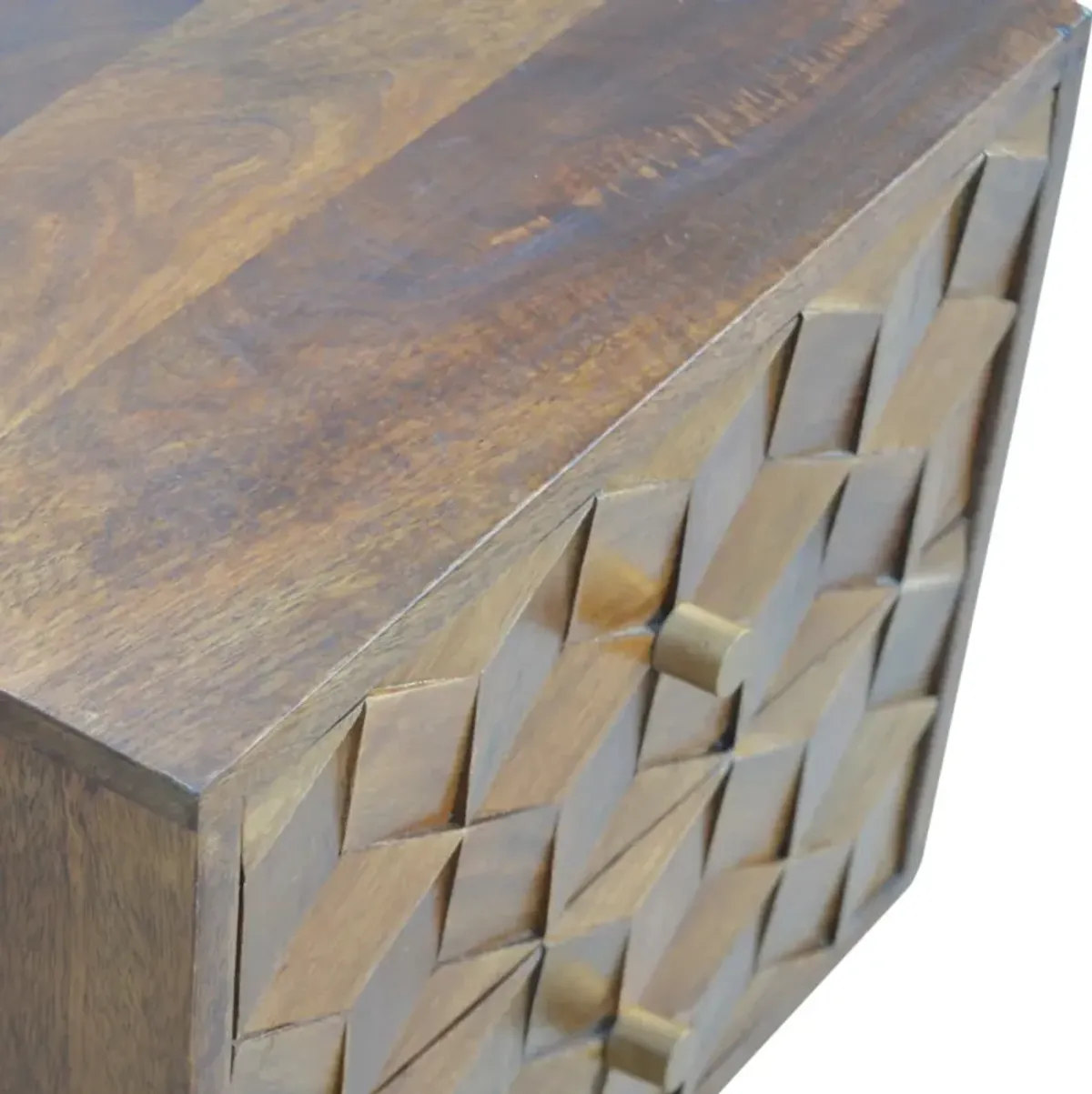 Chestnut  Solid Wood 2 Drawer Cube Carved Nightstand