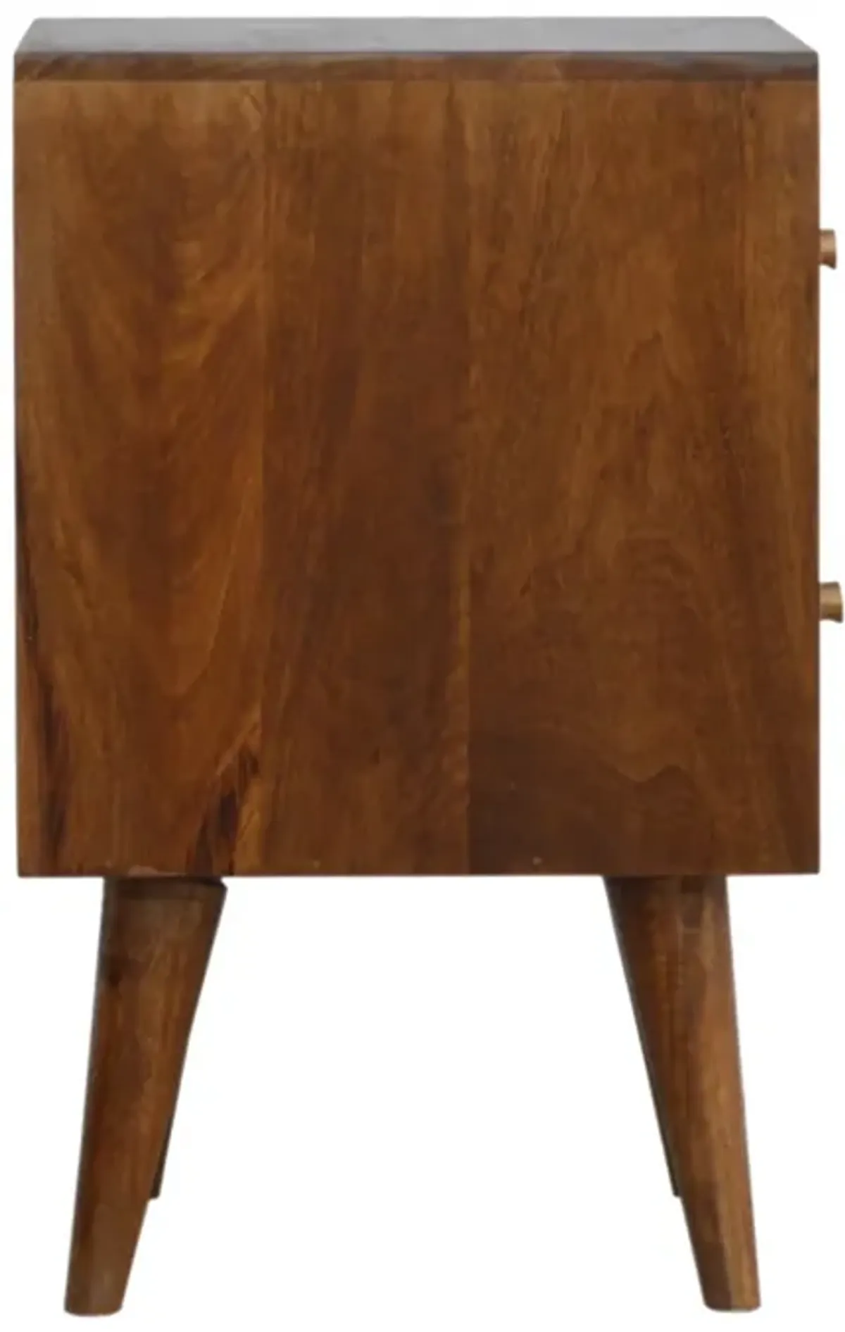 Chestnut  Solid Wood 2 Drawer Cube Carved Nightstand