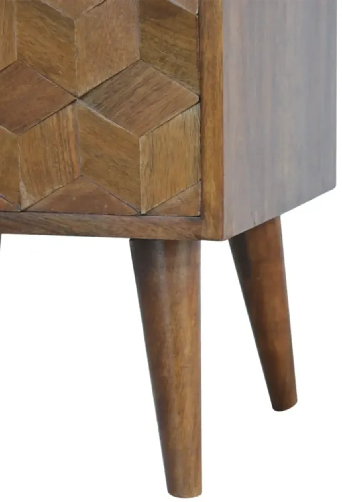 Chestnut  Solid Wood 2 Drawer Cube Carved Nightstand