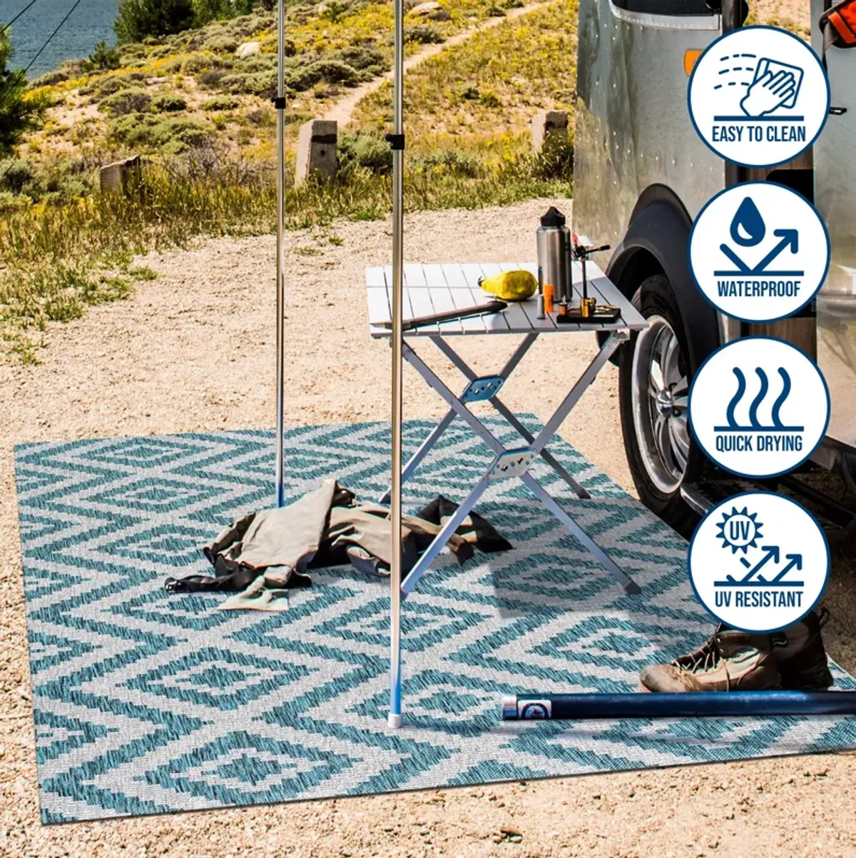 Sintra Diamond Tribal Blue/Gray Indoor/Outdoor Runner Rug