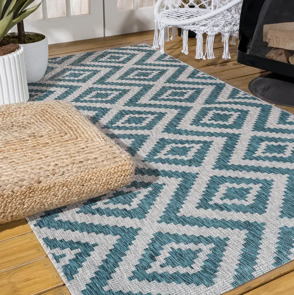 Sintra Diamond Tribal Blue/Gray Indoor/Outdoor Runner Rug