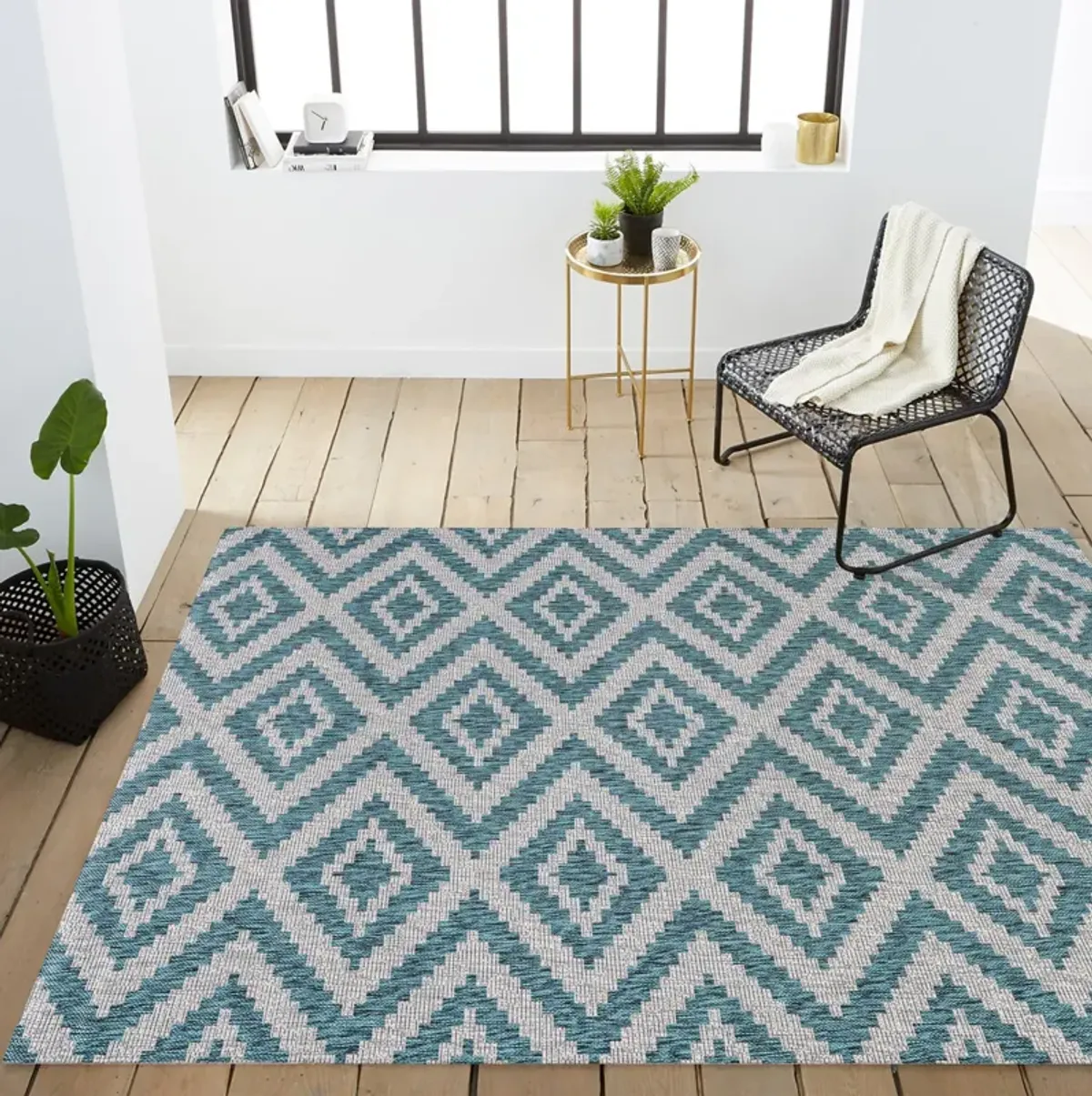 Sintra Diamond Tribal Blue/Gray Indoor/Outdoor Runner Rug