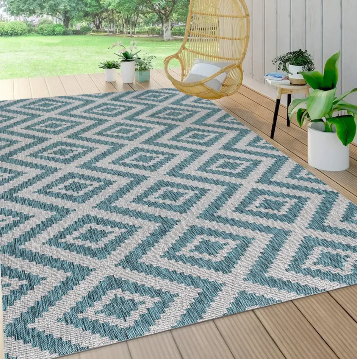 Sintra Diamond Tribal Blue/Gray Indoor/Outdoor Runner Rug