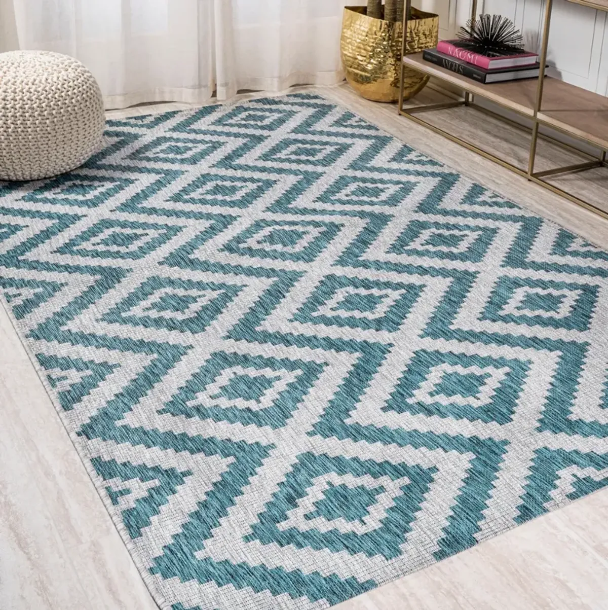 Sintra Diamond Tribal Blue/Gray Indoor/Outdoor Runner Rug