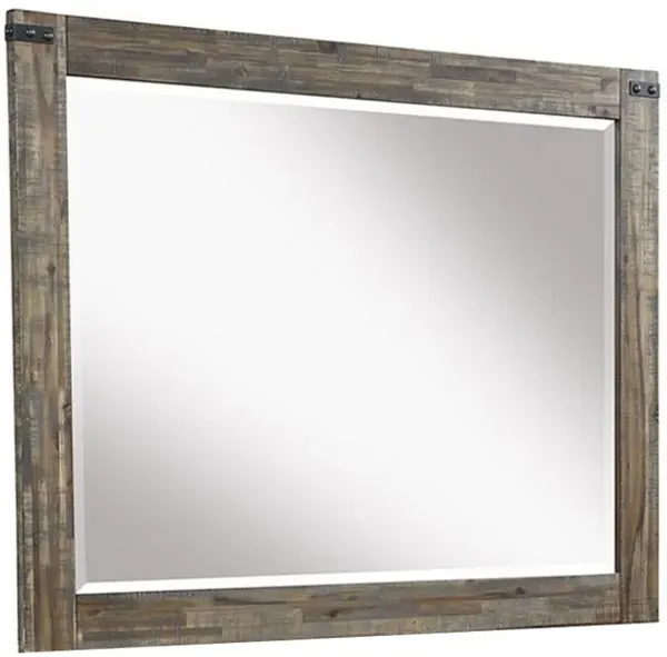 Galle 38 x 50 Dresser Mirror, Rectangular, Metal Accents, Walnut Brown Wood - Benzara
