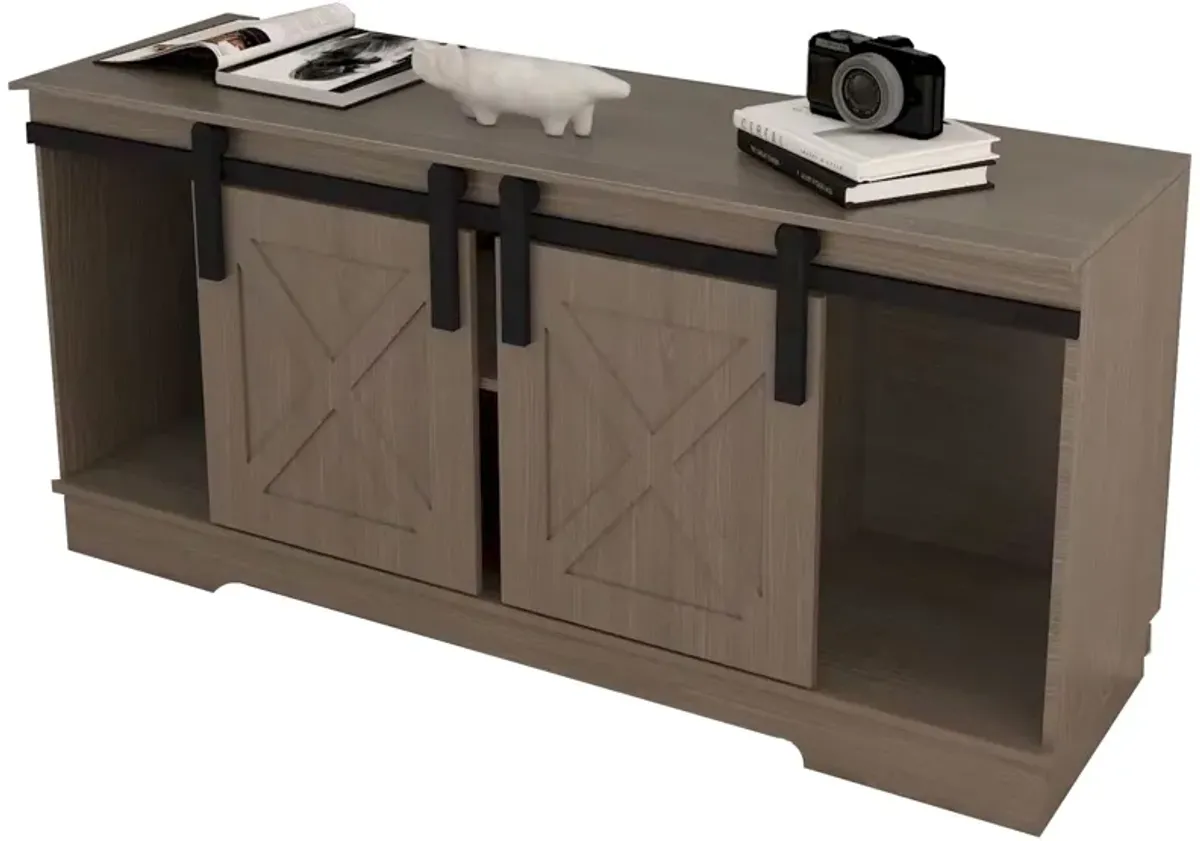 FC Design Klair Living TV Stand with Sliding Barndoors in Rustic Gray