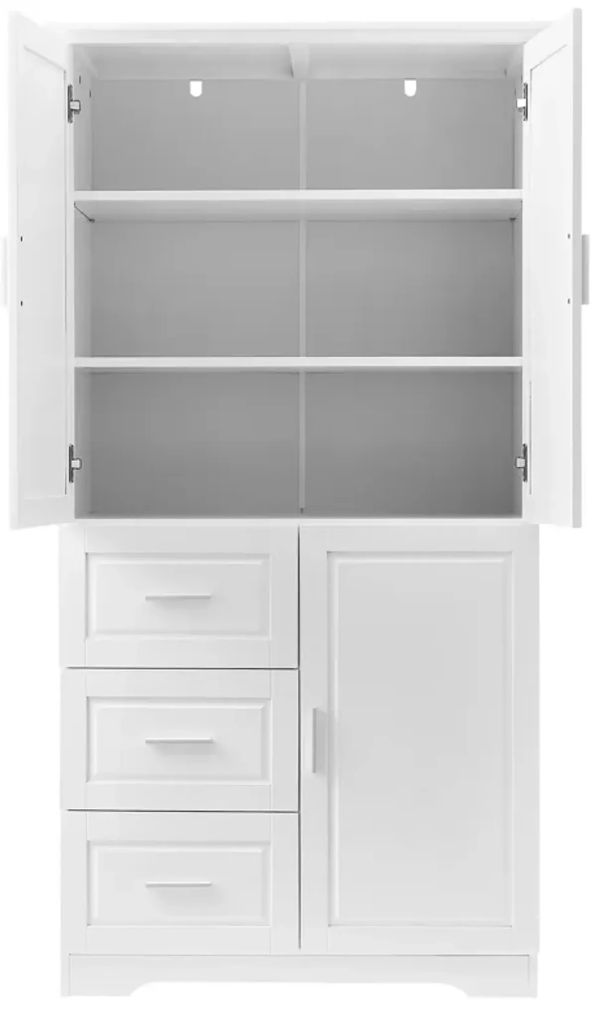 32" Bathroom/Office Tall Storage Cabinet With Doors and 3 Drawers, White