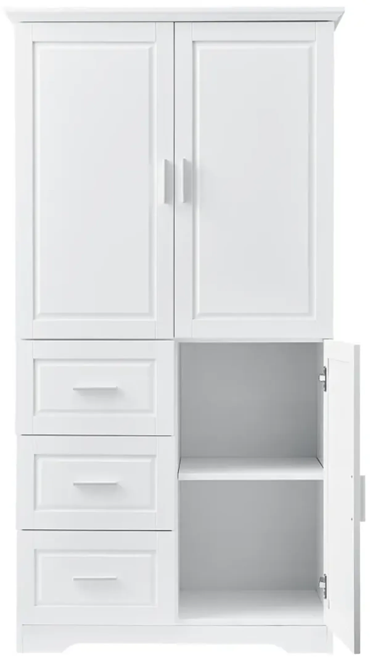 32" Bathroom/Office Tall Storage Cabinet With Doors and 3 Drawers, White