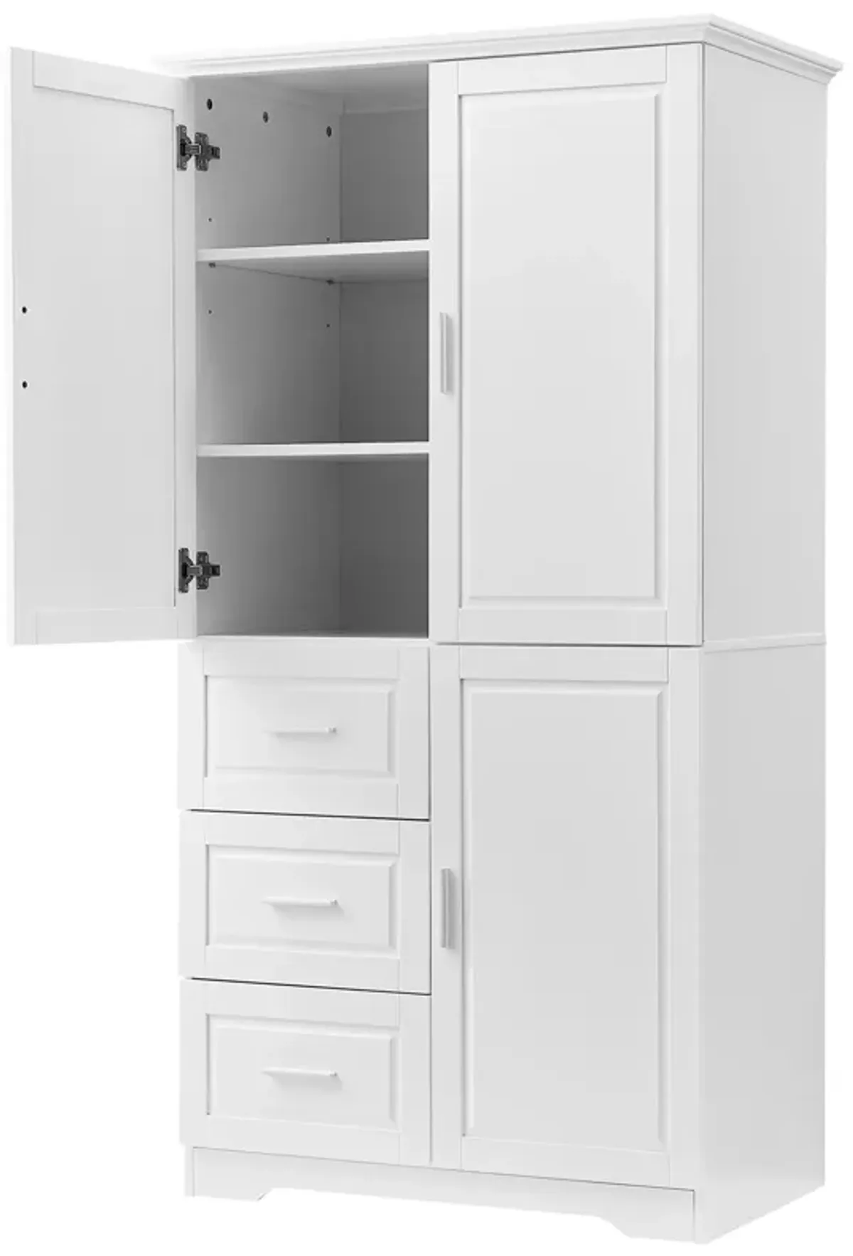 32" Bathroom/Office Tall Storage Cabinet With Doors and 3 Drawers, White