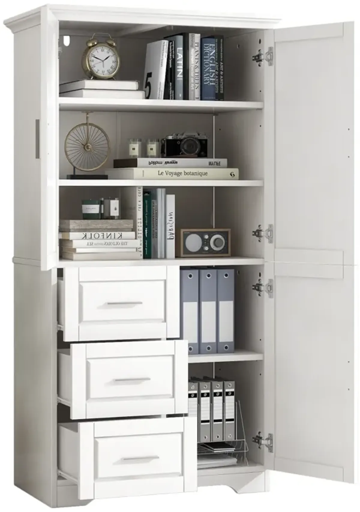 32" Bathroom/Office Tall Storage Cabinet With Doors and 3 Drawers, White