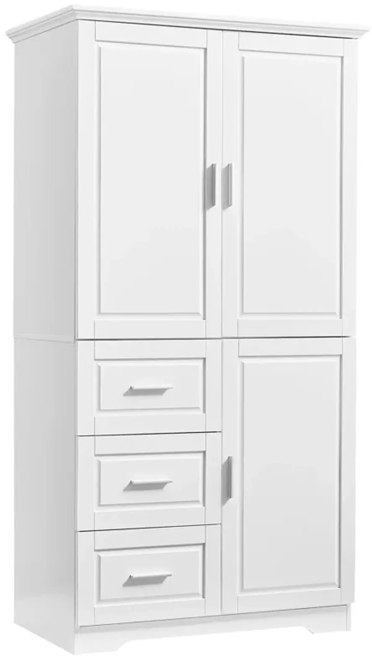 32" Bathroom/Office Tall Storage Cabinet With Doors and 3 Drawers, White