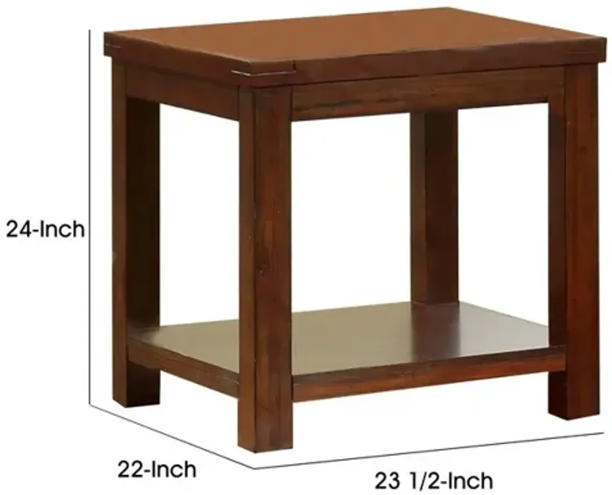 Square Shaped End Table with Open Bottom Shelf, Brown-Benzara