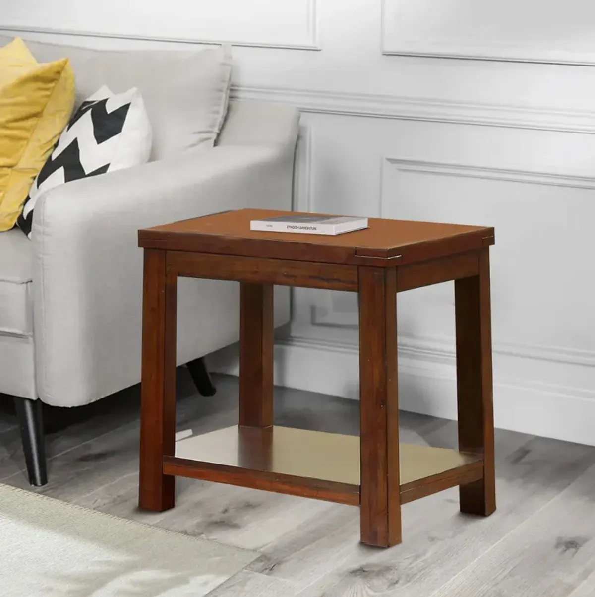 Square Shaped End Table with Open Bottom Shelf, Brown-Benzara