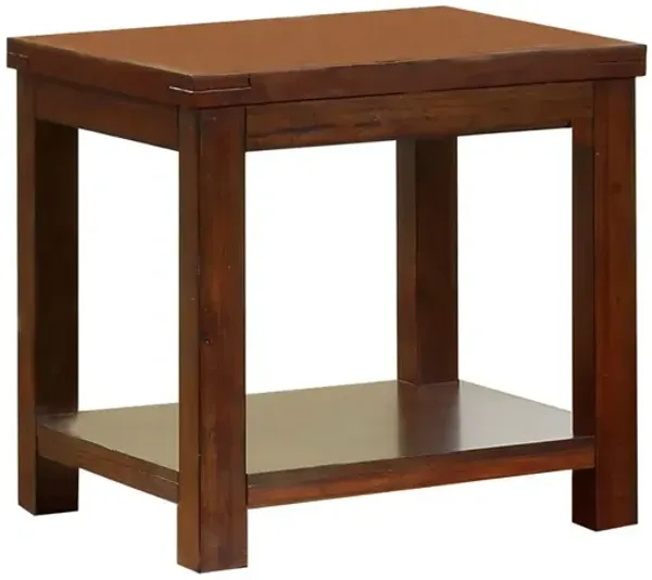 Square Shaped End Table with Open Bottom Shelf, Dark Cherry - Benzara