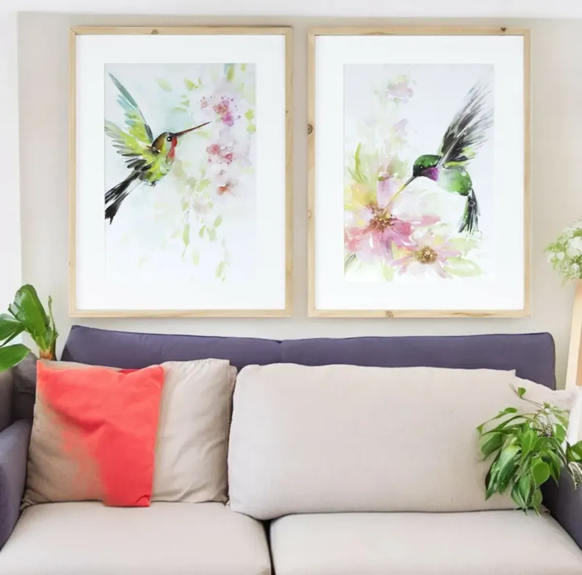 Charming Hummingbird Watercolor Set of 2 Delightful Artworks for Your Walls