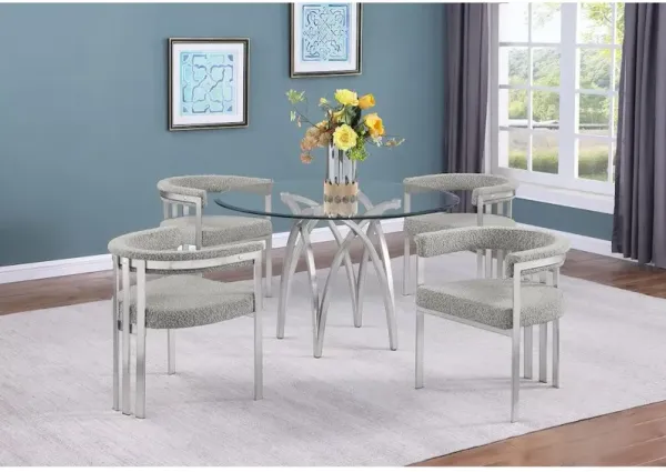 Best Quality Furniture 5Pc Round 48X48 Dining Set With 4 Rich Gray Boucle Chairs