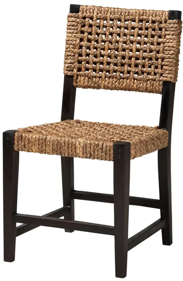 Bali & Pari Alise Modern Bohemian Dark Brown Mahogany Wood and Seagrass Dining Chair