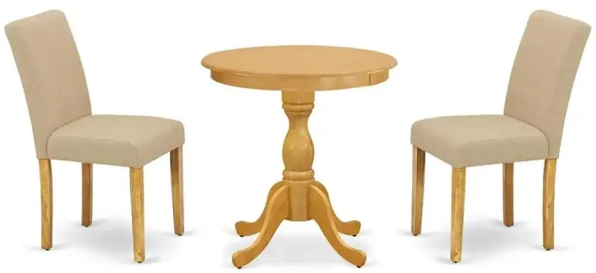 East West Furniture - ESAB3-OAK-04 - 3-Pc Kitchen Dining Set - 2 Padded Parson Chairs and 1 Dining Table (Oak Finish)
