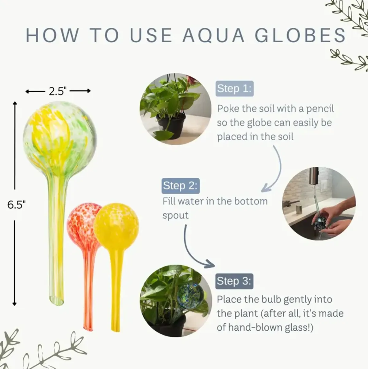 Self-Watering Plant Gazing Globes – 5 Pack Aqua Gazing Globes