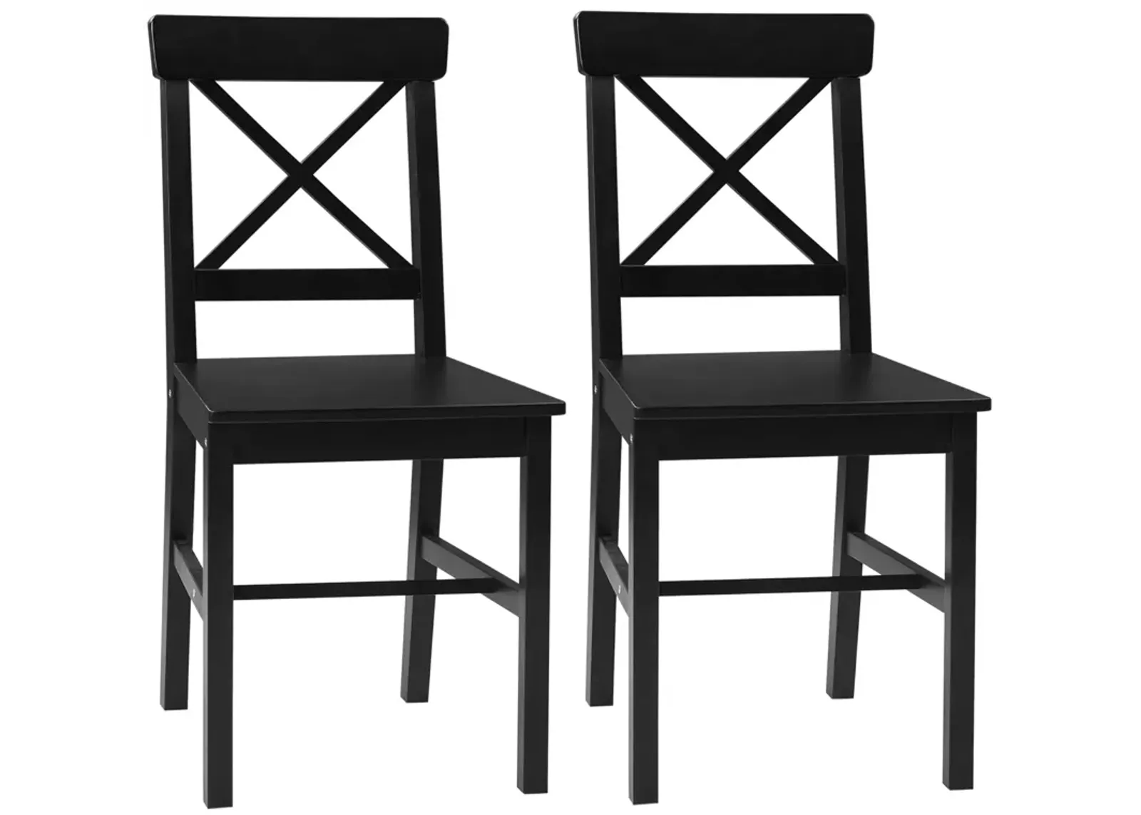 Black Dining Pair: Set of 2 Farmhouse Wooden Chairs with Cross Back