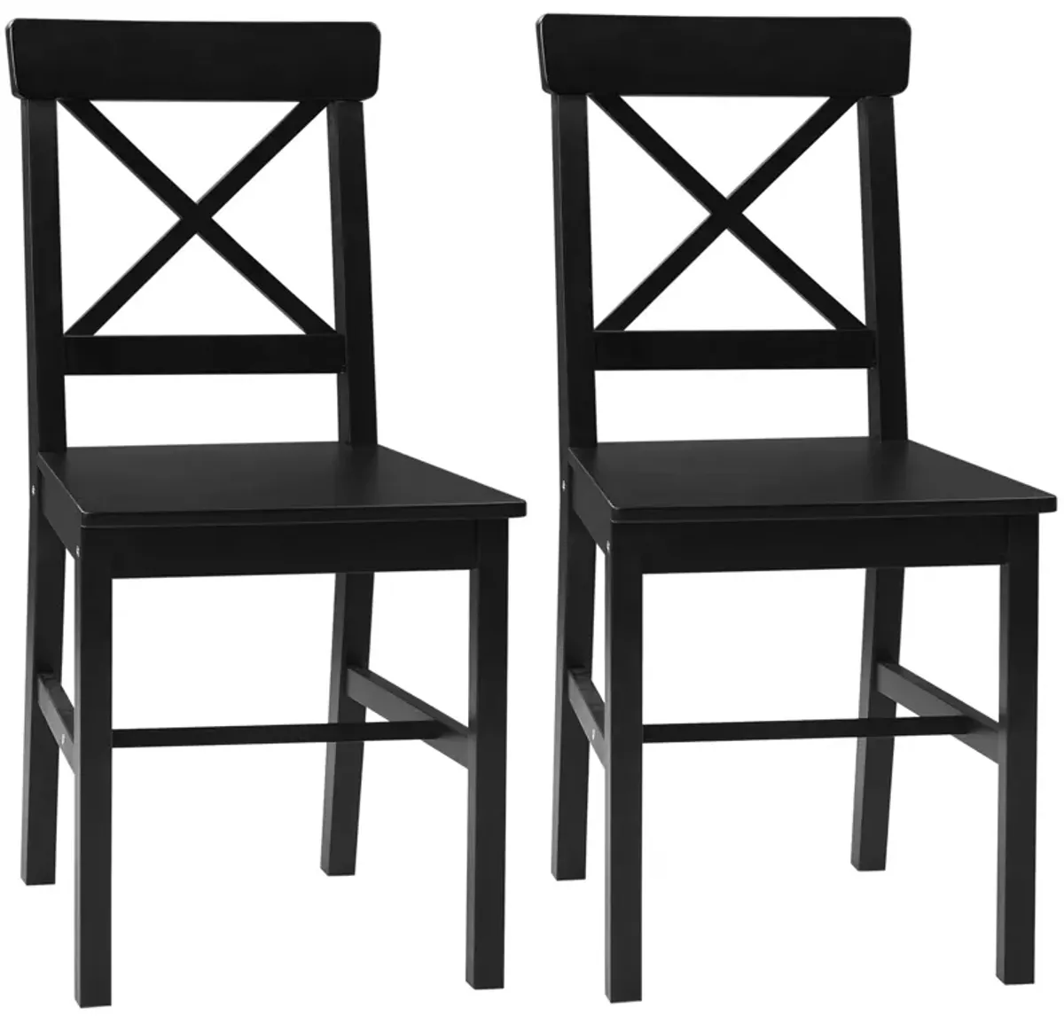 Black Dining Pair: Set of 2 Farmhouse Wooden Chairs with Cross Back