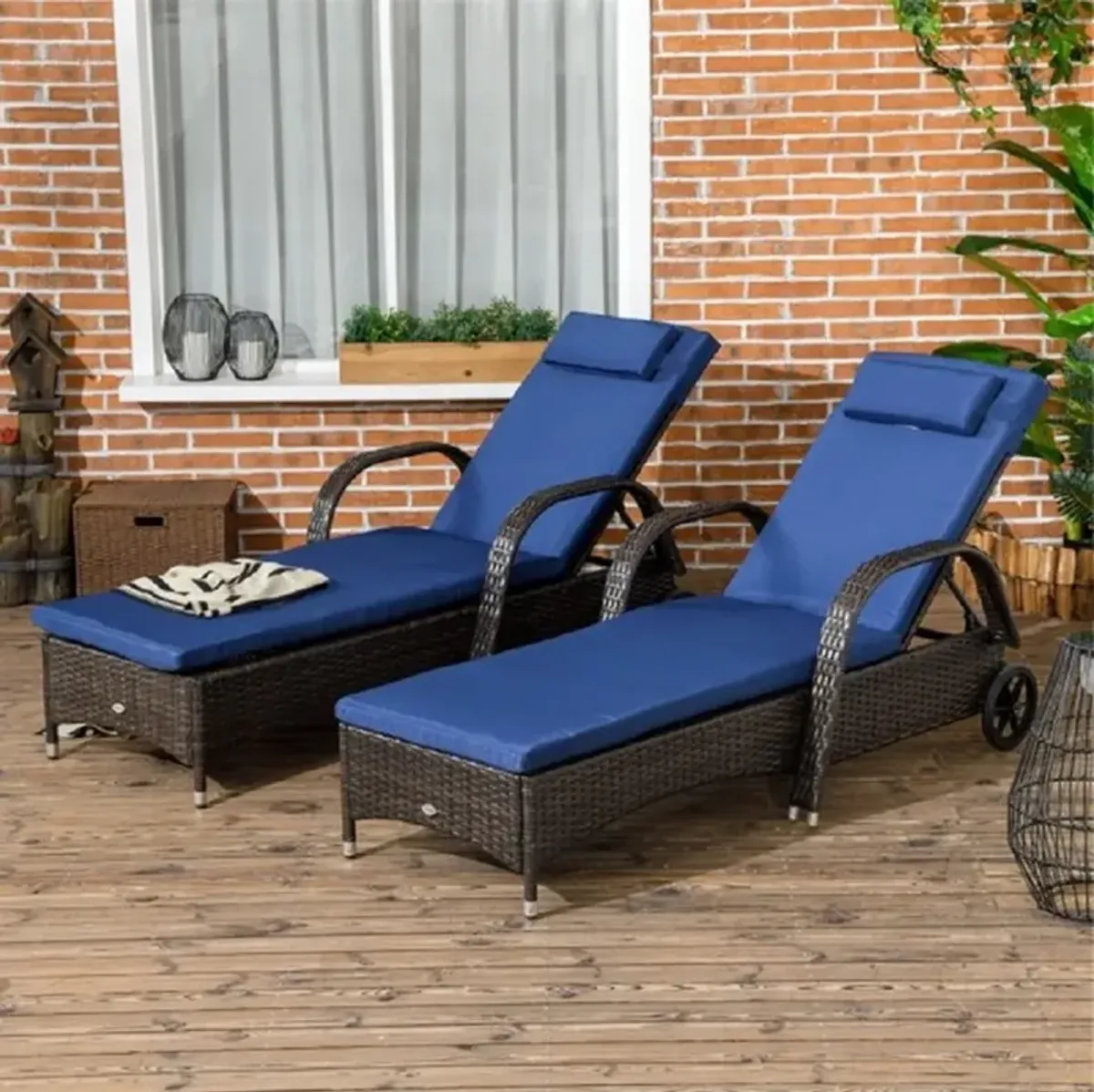 Set of 2 Reclining Chaise Lounges, Ergonomic Adjustable Chairs for Relaxing & Lounging