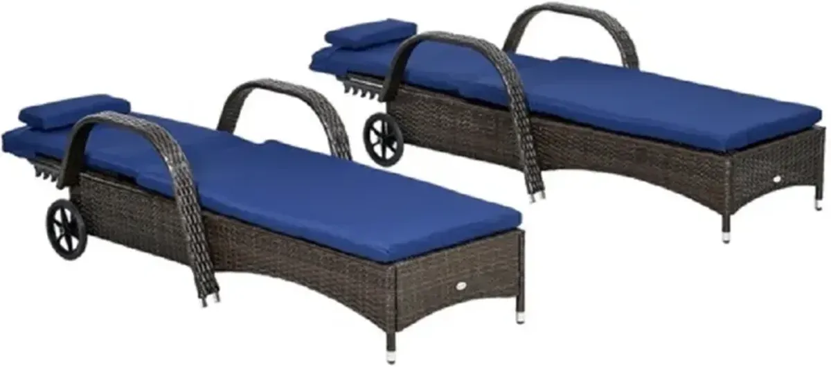 Set of 2 Reclining Chaise Lounges, Ergonomic Adjustable Chairs for Relaxing & Lounging