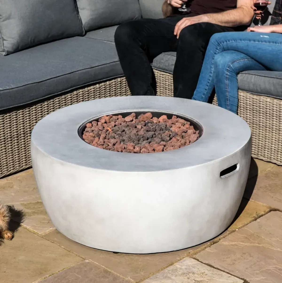 Teamson Home 36" Outdoor Round Propane Gas Fire Pit with Light Concrete Base, Gray