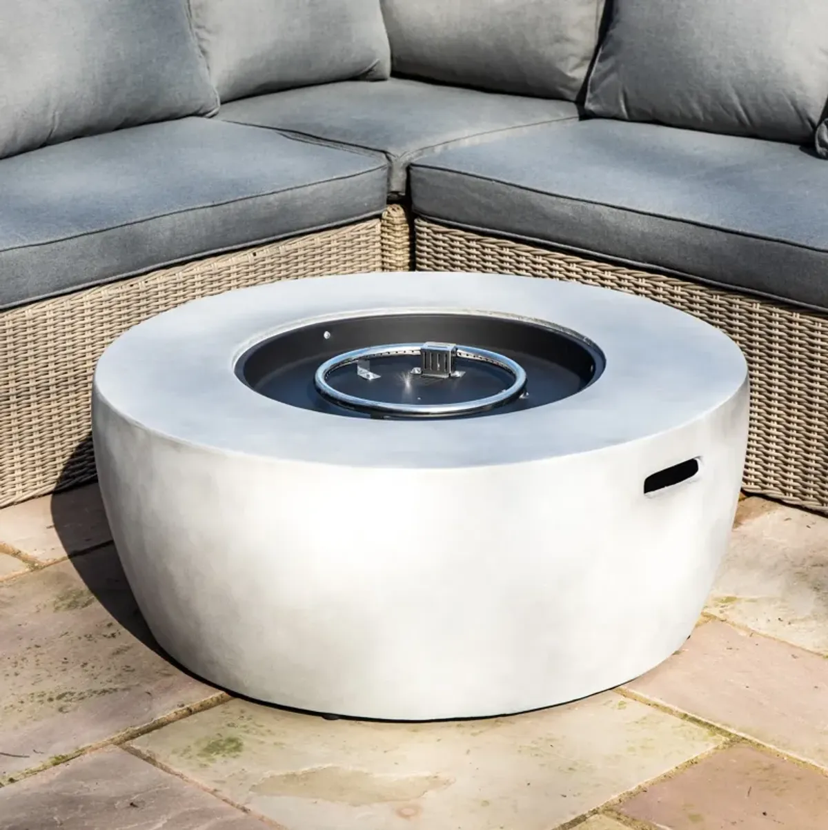 Teamson Home 36" Outdoor Round Propane Gas Fire Pit with Light Concrete Base, Gray